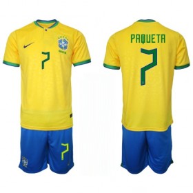 Camiseta de fútbol Brasil Lucas Paqueta 7 Niño 1ª equipación Copa Mundo 2022